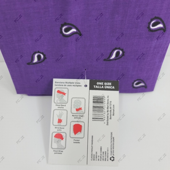 Paisley Bandana Multiple Use PurpleCombo (21" x 21") 100% Cotton ~ NEW - Picture 3 of 3